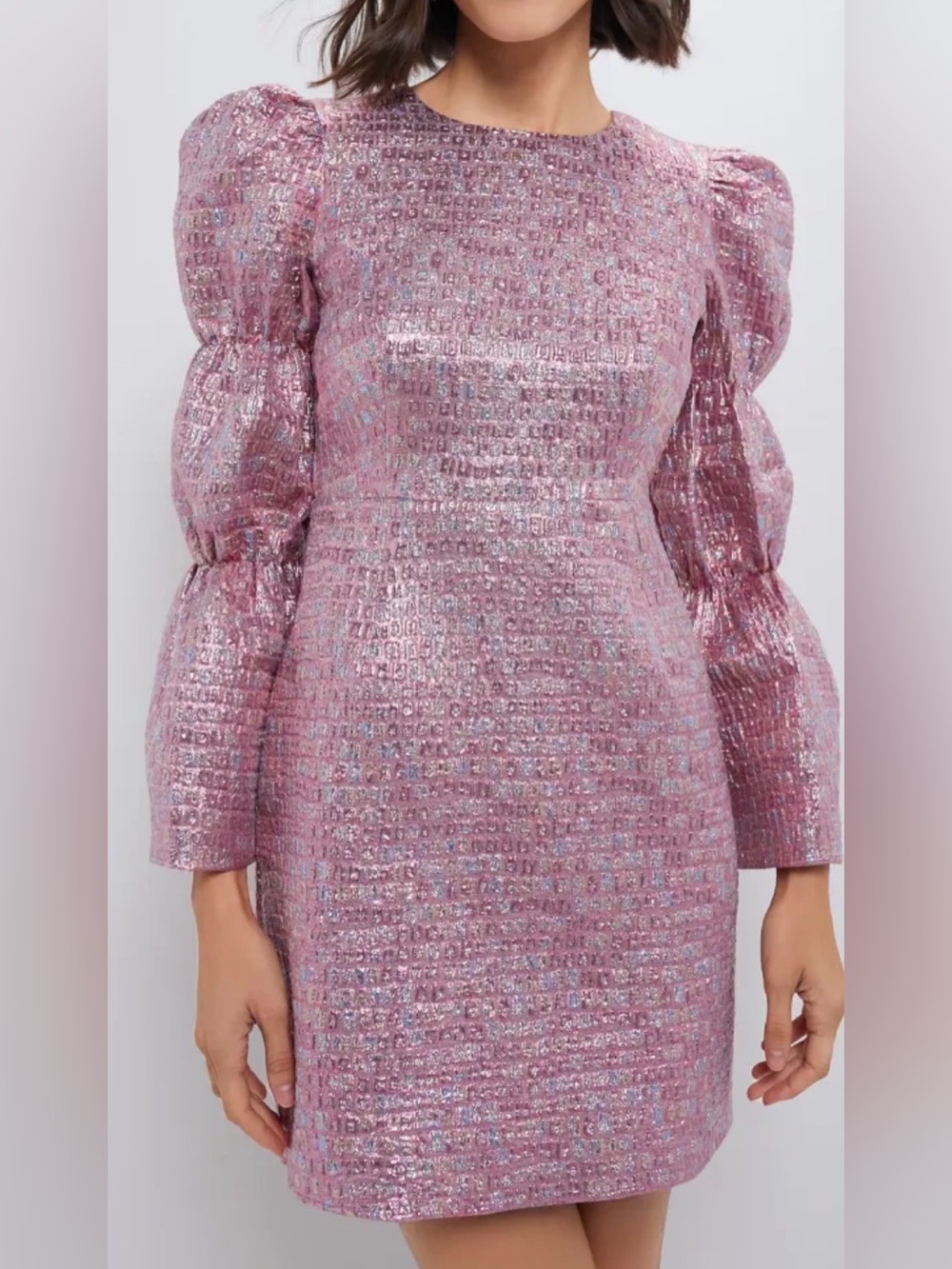 Hyacinth House Darcy Metallic Jacquard Puff Sleeve Mini Dress XS NWT
